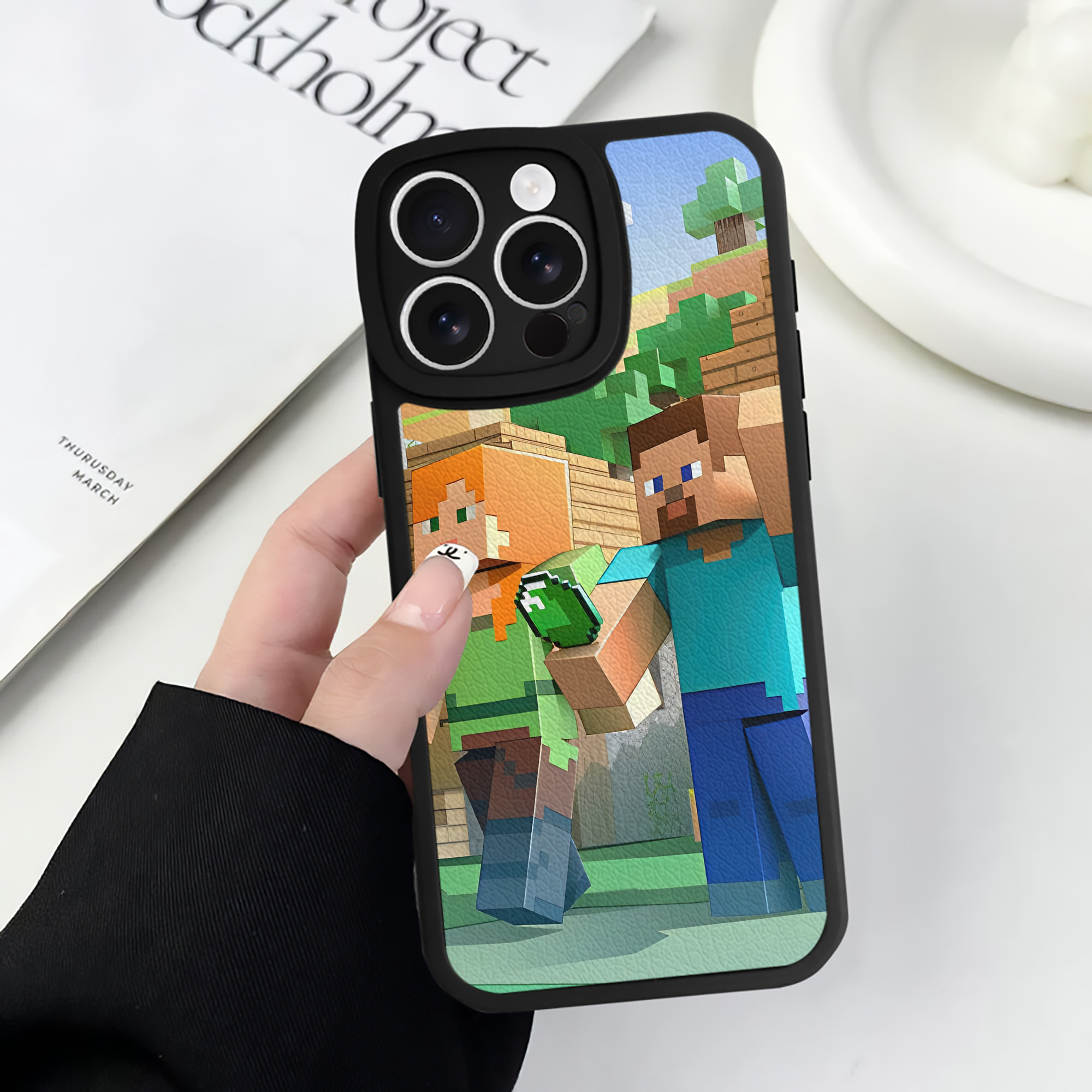 （画像用） マインクラフト ブロックの世界 Minecraft MC Block world 【iPhone 16シリーズ対応】シリコンスマホケース（レザー調） 材質：シリコン